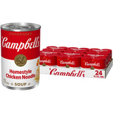 Campbell’s lata frente pack 24 mostrando ahorro y stock familiar