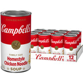 Campbell’s lata frente mostrando la etiqueta y tamaño familiar con conveniencia