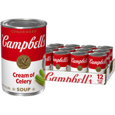 Campbell's lata frontal mostrando la crema de apio y facilidad de uso
