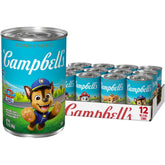 Campbell's lata frontal con diseño Paw Patrol mostrando la etiqueta y beneficios