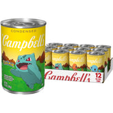 Campbell's lata frontal mostrando diseño Pokémon y tamaño práctico