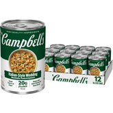 Campbell's lata frontal mostrando etiqueta y aporte de proteína