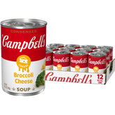 Campbell's lata frontal de sopa brócoli y queso mostrando marca y diseño para identificar producto