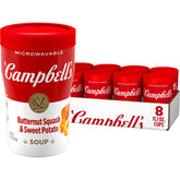 Campbell's vaso frontal mostrando etiqueta y conveniencia para llevar