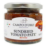 CAMPO D'ORO frasco frontal mostrando tomates en aceite, práctico y sabroso
