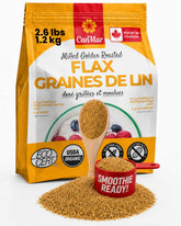 CanMar paquete frontal de harina de linaza dorada mostrando tamaño y marca, ideal para cocinas