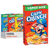 Cap'n Crunch frontal del pack de 4 cajas mostrando variedad y tamaño, conveniencia inmediata