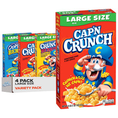 Cap'n Crunch frontal del pack de 4 cajas mostrando variedad y tamaño, conveniencia inmediata