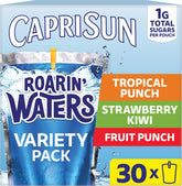 Capri Sun caja frontal mostrando 30 sobres para fácil almacenamiento y transporte