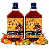 Captain Rodney's frasco frontal pack de dos que muestra etiqueta y tamaño