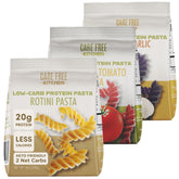 Care Free Kitchen paquete frontal de rotini keto mostrando valor proteico