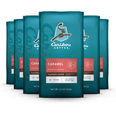 Caribou Coffee frente del paquete mostrando 66 oz y sabor caramelo