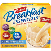 Carnation Breakfast Essentials empaque frontal mostrando nombre y sabor, facilita identificación rápida