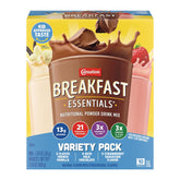 Carnation Breakfast Essentials vista frontal del envase con información nutricional útil
