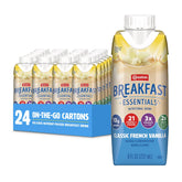 Carnation Breakfast Essentials frente del envase mostrando sabor vainilla y conveniencia