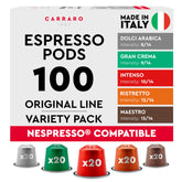 Carraro 1927 pack frontal mostrando las 100 cápsulas y variedad de mezclas