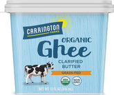 Carrington Farms ghee frasco frontal mostrando etiqueta orgánica y beneficio de pureza