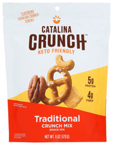 Catalina Crunch empaque frontal mostrando información y cierre resellable, ideal para llevar