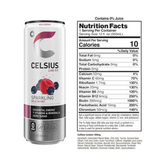 CELSIUS lata junto a pesas en gimnasio para impulso preentreno