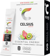CELSIUS paquete frontal mostrando 14 sobres, conveniencia para viajes