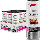 CELSIUS lata frontal cherry cola mostrando diseño y energía instantánea