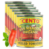 Cento lata frontal con tomates San Marzano mostrando autenticidad italiana y sabor
