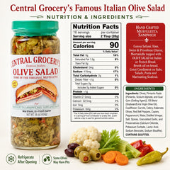 Central Grocery detalle de textura con aceitunas y vegetales para ver frescura
