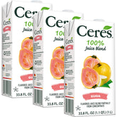 Ceres mostrando el frente del pack de tres botellas de jugo de guayaba, práctico para despensa