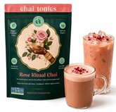 Chai Tonics botella frontal mostrando el diseño y beneficios