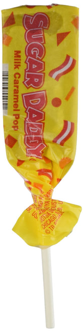Charms Sugar Daddy paleta frente del paquete mostrando cantidad y marca, ideal para exhibición