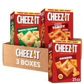 Cheez-It pack frontal mostrando las tres cajas y la variedad de sabores, conveniencia para familia