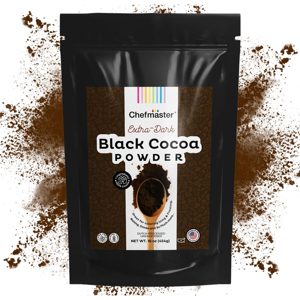 Chefmaster envase frontal del cacao negro, bote práctico y etiqueta clara