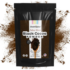 Chefmaster envase frontal del cacao negro, bote práctico y etiqueta clara