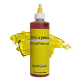 Chefmaster botella frontal mostrando color amarillo vibrante y uso profesional
