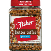 CHEF'S NATURALS Fisher Snack Butter Toffee Peanuts, vista frontal del envase grande