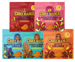 Chici Mama paquete frontal mostrando los cinco sabores y conveniencia