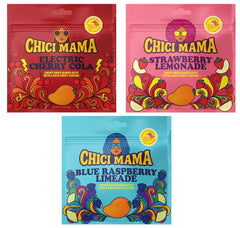 Chici Mama paquete frontal mostrando tres sabores y beneficio de compartir