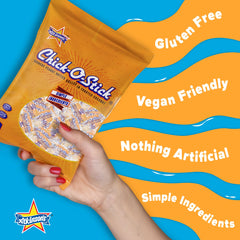 Chick o stick tamaño en mano para comparar porción y control de ración