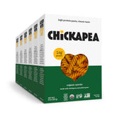 Chickapea empaque frontal que muestra las espirales orgánicas y ventajas nutricionales