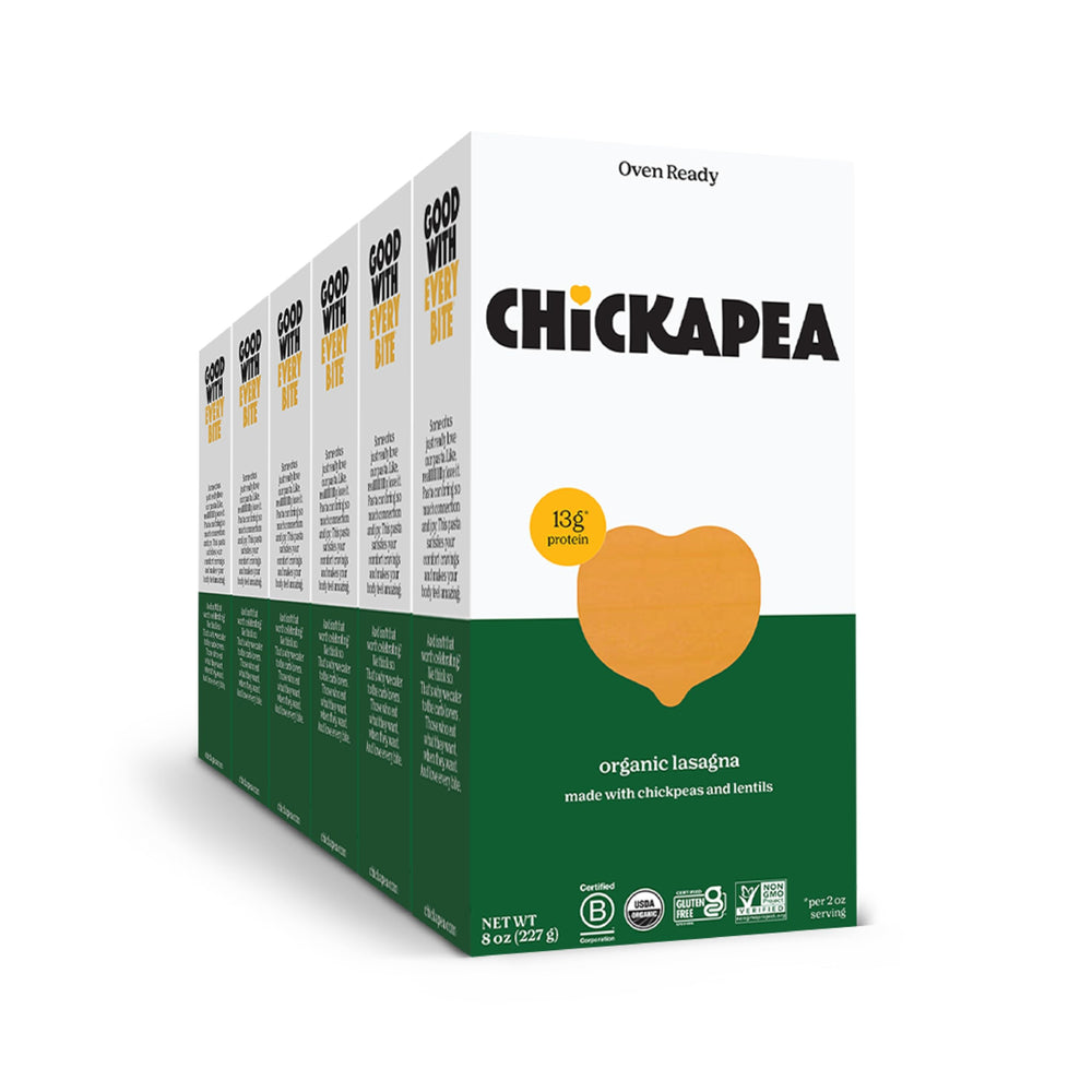 Chickapea frente del empaque mostrando las palabras orgánico y sin gluten para elección saludable