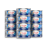 Chicken of the Sea frente del empaque mostrando 12 latas y conveniencia