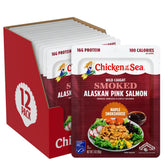 Chicken of the Sea frente del empaque mostrando caja de 12 sobres y ahorro