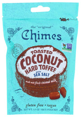 Chimes paquete frontal con toffee tostado coco mostrando diseño y conveniencia