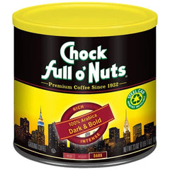 Chock Full o' Nuts lata frontal que muestra protección y frescura