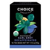 Choice Organic Teas vista frontal del paquete triple que muestra cajas y marca, atractivo visual