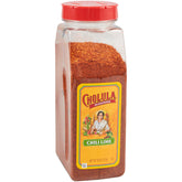 Cholula frasco frontal mostrando etiqueta y tamaño grande para restaurantes