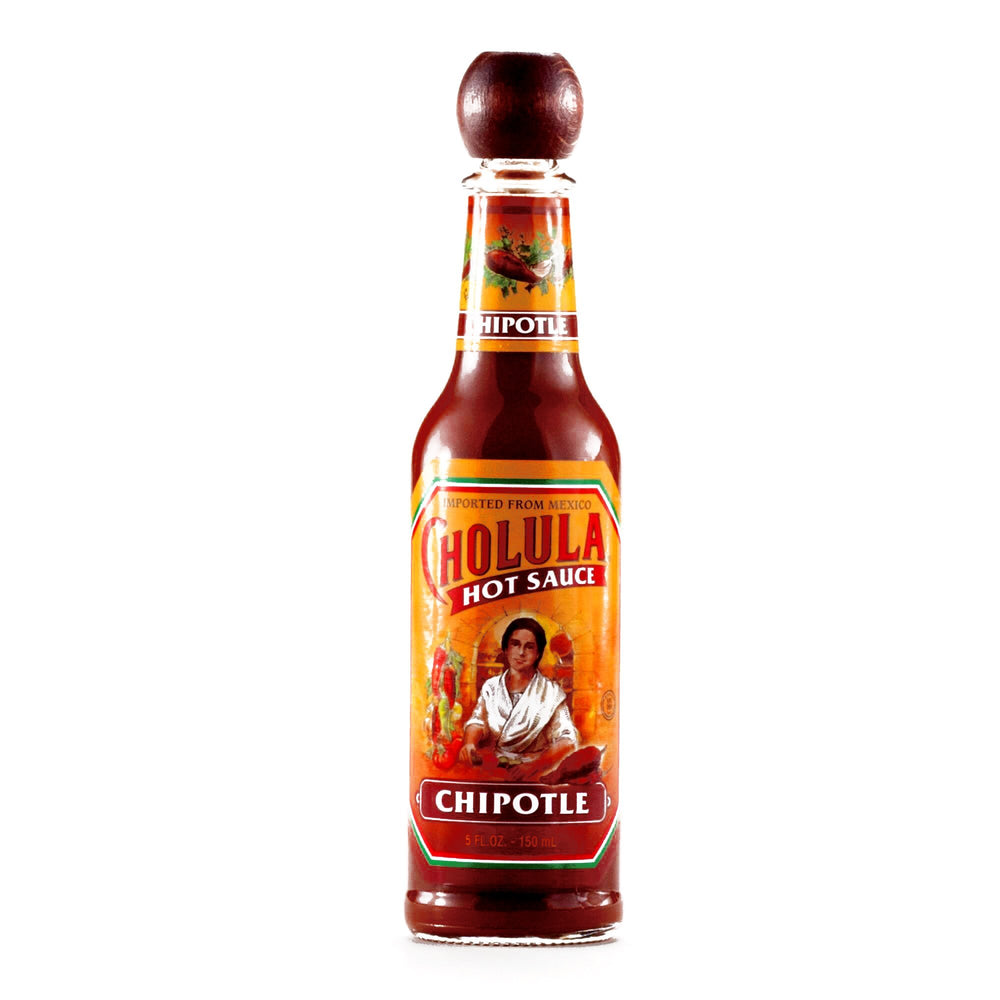 Cholula Chipotle botella frontal mostrando etiqueta y uso versátil