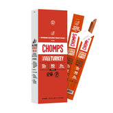 Chomps envase frontal mostrando Pepperoni Turkey y conveniencia
