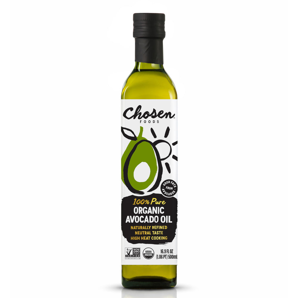 Chosen Foods botella frontal mostrando aceite orgánico y versatilidad