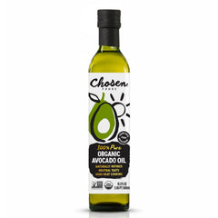 Chosen Foods botella frontal mostrando aceite orgánico y versatilidad